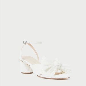 NWT Loeffler Randall Dahlia White Pleated Bow Heel Sandals